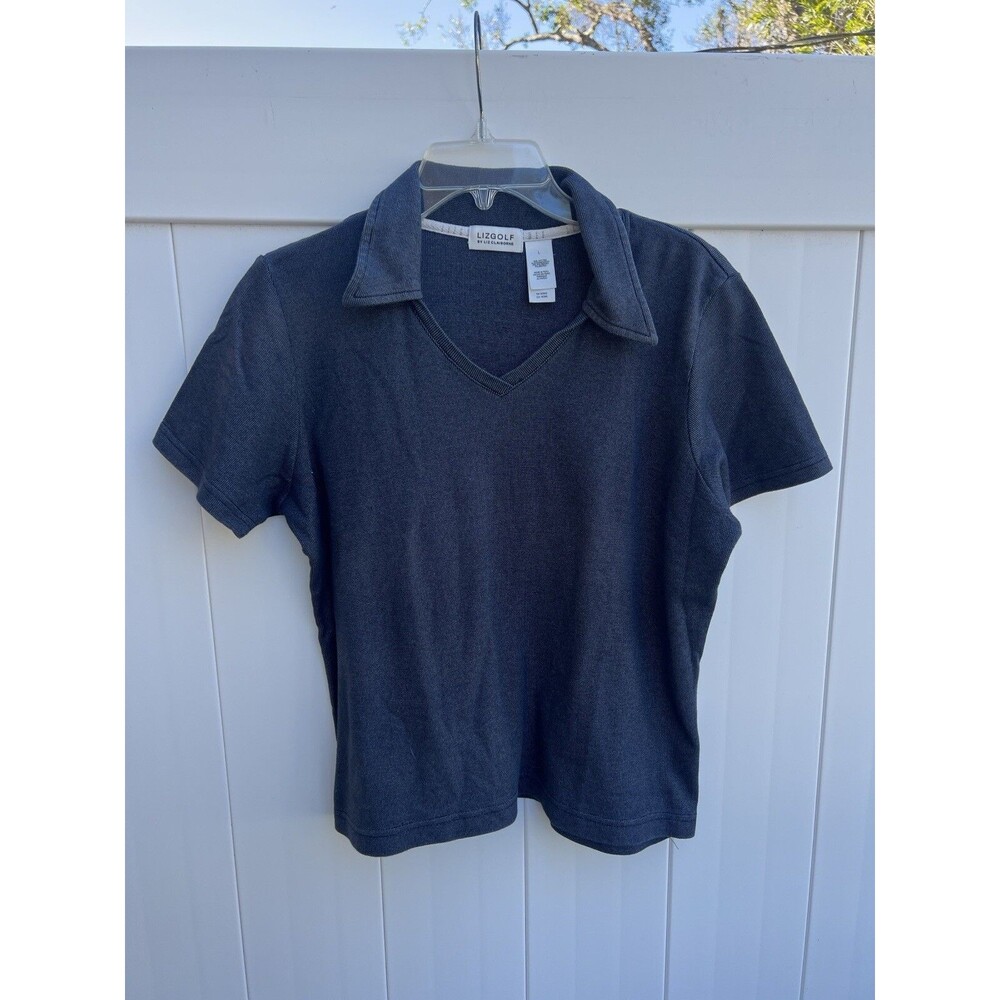 Liz Golf Womens Short Sleeve Polo Gray Short Sleeve Sz Large Vintage